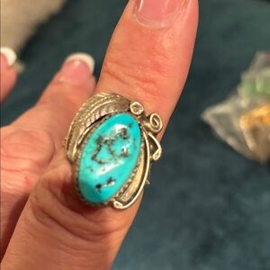 Navajo Turquoise and Silver Women's Ring Stamped T and Sterling on back